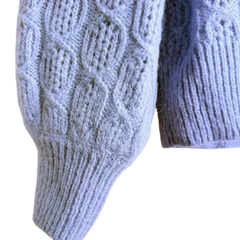 J. CREW NWT Puff Sleeve Alpaca Blend Knit Sweater Size Medium in Dusk Blue - Picture 4 of 10